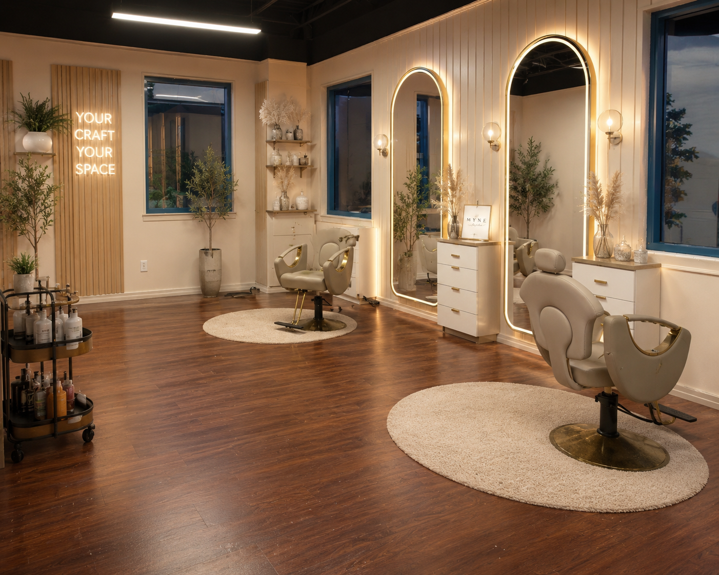 MYNE booth rental salon interior